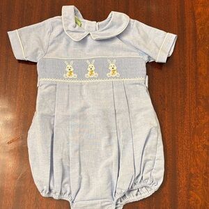 Light Blue Baby One-Piece Romper with Bunny Embroidery